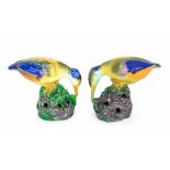 A pair of Bretby art pottery posy holders modelled as naturalistic birds. No. 2592. Largest 14 cm