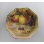 A Royal Worcester Small Octagonal Dish, The inside painted with Fruit and Signed by Flexman. The