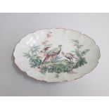A Chelsea Oval Dish, Painted with Exotic birds Date: circa 1775   Brown anchor mark Size: 18 x