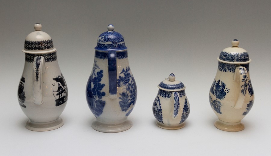 Four late eighteenth, early nineteenth century blue and white transfer printed coffee pots, circa - Image 4 of 4