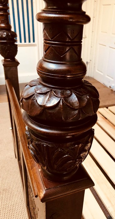 A Charles II oak four poster bed, circa 1670, moulded rectangular cornice with twelve panel roof, - Image 5 of 6