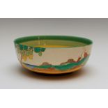 A Clarice Cliff Art Deco Fantasque Bizarre Secrets pattern bowl, black printed Newport Pottery mark,