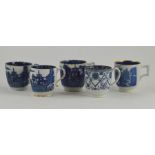 A collection of five early nineteenth century blue and white transfer printed coffee cups printed
