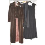 A late 1960s/ early 70s velvet chocolate brown midi coat and hot pants to match. A late 1950s