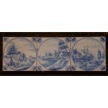 A group of three eighteenth century Dutch tin-glazed delftware blue and white hand painted tiles,