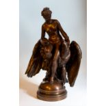 A French Louis Julian bronze figure group of Hebe and Jupitar with an eagle, having a foundry