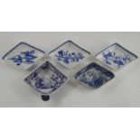 A group of five early nineteenth century blue and white transfer printed pickle dishes, circa 1815-