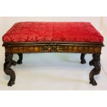 A 19th Century French/Italian oak upholstered window seat, rectangular top, above a moulded frame
