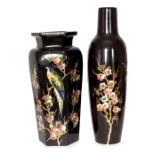 Two Bretby Art Pottery cloisonne vases decorated with birds on blossom-filled branches, No. 2178