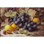 Oliver Clare (British, 1853-1927), a still life of grapes, apples, gooseberries and a raspberry on a