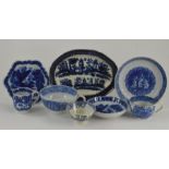 A collection of seven late eighteenth, early nineteenth century blue and white transfer printed