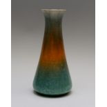 A Ruskin pottery crystalline glaze tapered vase, orange to turquoise glaze, impressed Ruskin and