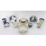 A group of late eighteenth century blue and white transfer printed and hand-painted Worcester and