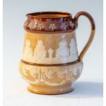 A late nineteenth Royal Doulton, Lambeth stoneware jug, circa 1895. It is decorated around the upper