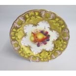 A Royal Worcester Dessert Plate Yellow, Pink and Gilt ground. The centre painted with Pears and