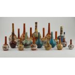 A collection of 19th Century Japanese Kutani bottleneck vases, with a pair of turquoise vases,
