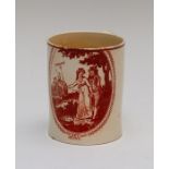 A late eighteenth century red-printed creamware mug, circa 1790-1800. It is decorated with a scene