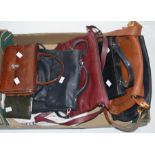A collection of leather bags to include a Ganson Burgundy leather; Large Flat saddle bag design. A