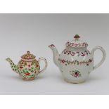 Two early nineteenth century hand-painted floral pearlware teapots and covers, circa 1825.