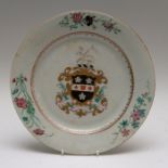 A mid eighteenth century Chinese export, hand-painted porcelain plate decorated with floral sprays