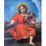 After Carlo Dolci, The Infant Christ with a Floral Reef, oil on panel, 25.5 by 20.5cm, gilt frame