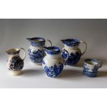 A collection of five early nineteenth century blue and white transfer printed hollowwares