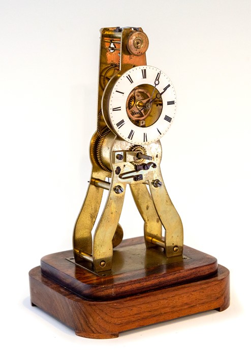 A late 19th Century small French brass skeleton clock signed Ms Honorables, Paris & Londres, 5cm - Image 2 of 3