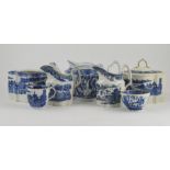 A collection of seven late eighteenth century blue and white transfer printed wares attributed to