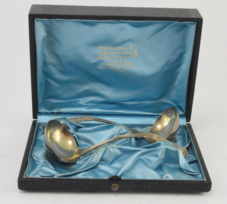 Tiffany & Co, a cased pair of late 19th Century Tiffany & Co sterling silver ladles, Aesthetic