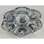 A mid eighteenth century Worcester blue and white hand-painted porcelain pickle set or hors d'