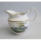 A Pinxton Cream Jug painted with pattern 218 with landscapes, probably by John Cutts. Date: circa