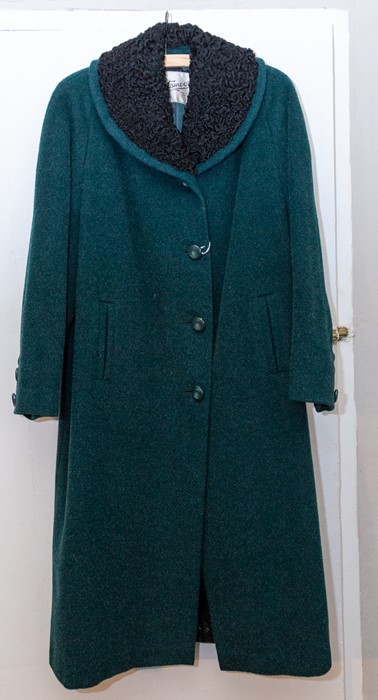 A pillar box red, early 1960's Harella wool coat, three large buttons, collarless, flap pockets; a - Image 3 of 3