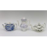 Three early nineteenth century blue and white and black and white transfer printed coffee or