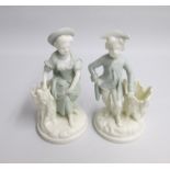 A pair of Rare Royal Worcester Celadon and white Figures  of a Gallant and companion by Charles