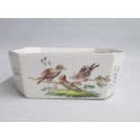 A Derby Rare Polychrome Butter Tub, of Canted shape, painted with birds and flowers Date: Circa