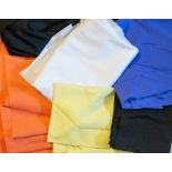 A large box of nylon/crepe remits of various colour ways, including orange, black and white together
