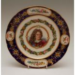 A mid-nineteenth century Sevres-style shaped circular porcelain plate, decorated with a portrait