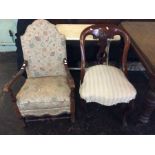 A Victorian mahogany spoon back chair and an early 20th Century beech framed open armchair (2)