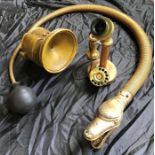 Brass Snake Horn (working), as used on Chitty, along with spare headlamp , ,brass Telephone and