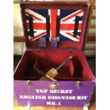 Top Secret English Disguise Kit, used by the Spies, with two passports.