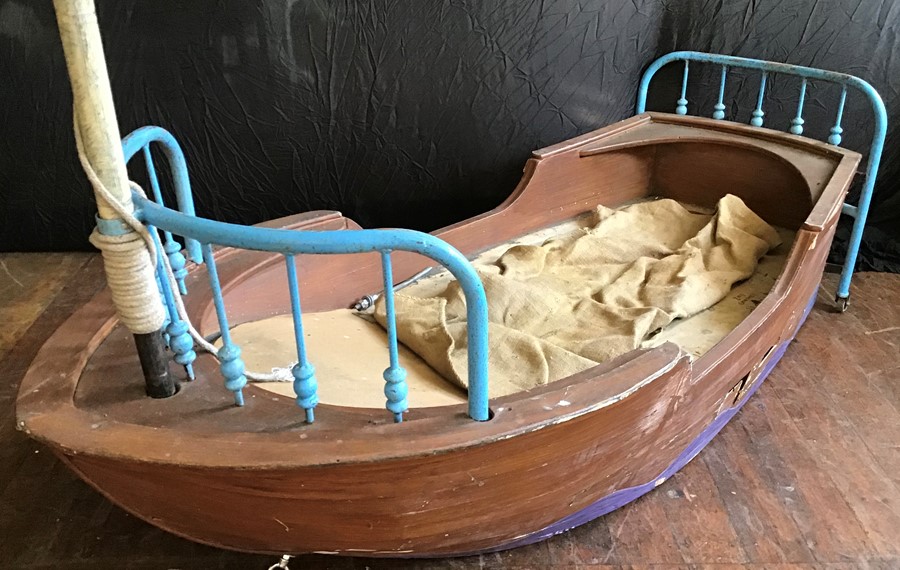 Boat Bed, used in the ‘Hushabye Mountain’ scene, with mast, lamp and Treasure Box. - Image 2 of 2