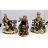 Three Capodimonte style seated figurines together with Wedgwood Jasper Ware and china (1 box)