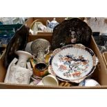 Two boxes of assorted ceramics, including tea wares, jugs, vases, various plates, etc, Victorian and