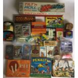 Vintage games collection. Included Top Trumps, Rubiks Cube, card games, Pepys Penalty football game,