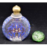 A 20th Century Chinese green cameo glass tortoise snuff bottle, (lacking stopper) and a glass