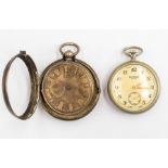 A USSR Sekonda 18 jewel pocket watch with repouse locomotive on verso cover, together with a