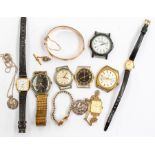 A collection of jewellery to include; ladies and gents wristwatches; rolled gold bangle and silver