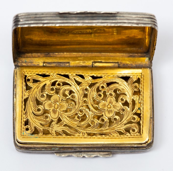 A George III silver vinaigrette, rectangular form, floral engraved decoration with engraved - Image 2 of 3