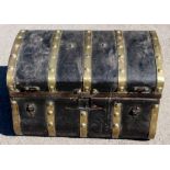 A late 18th to early 19th Century Military leather bound trunk, 44cm high, 71cm wide, 47cm deep