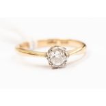 A diamond and 9ct gold solitaire ring, the old cut diamond measuring approx. 0.20ct, size L, total